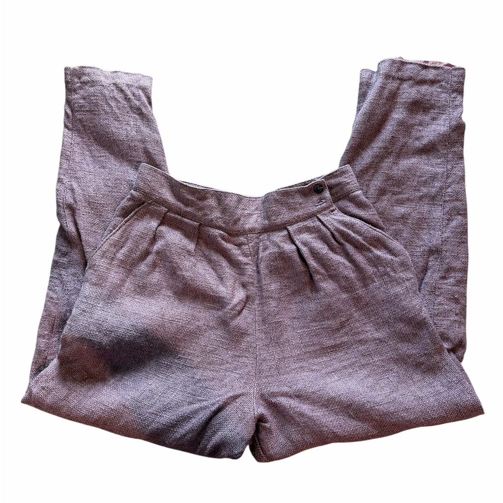 Vintage high waisted purple linen blend‎ pleated pants